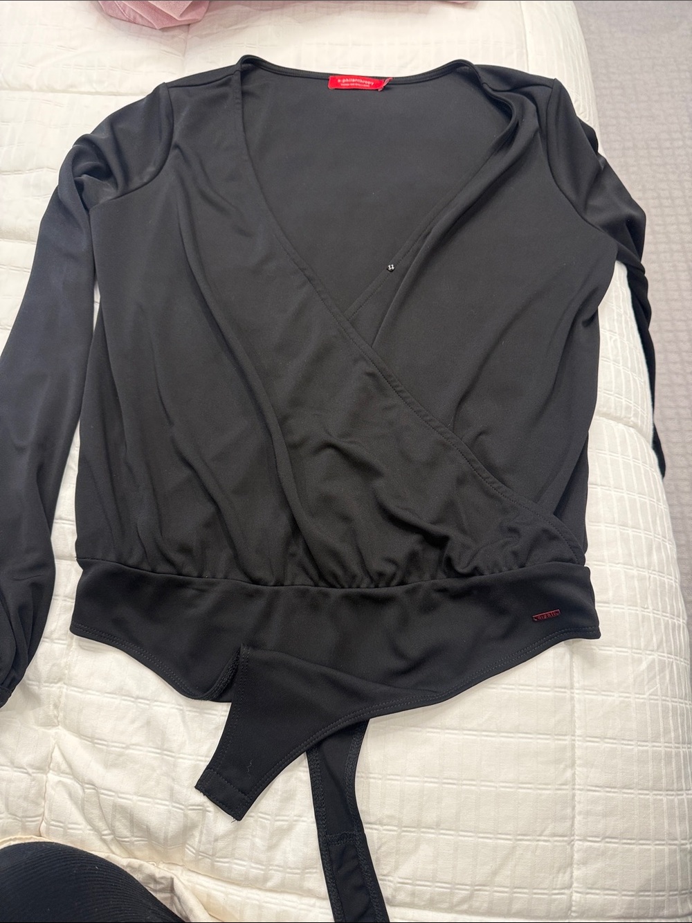 Women's Black Wrap-Front Long Sleeve Bodysuit